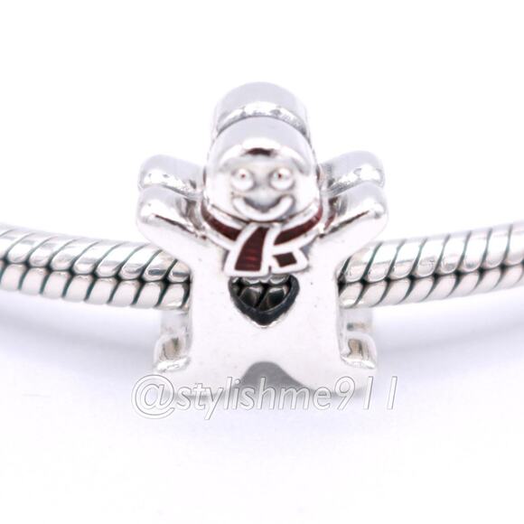 Authentic Pandora Sweet Gingerbread Man Charm with Red Enamel - Picture 1 of 11